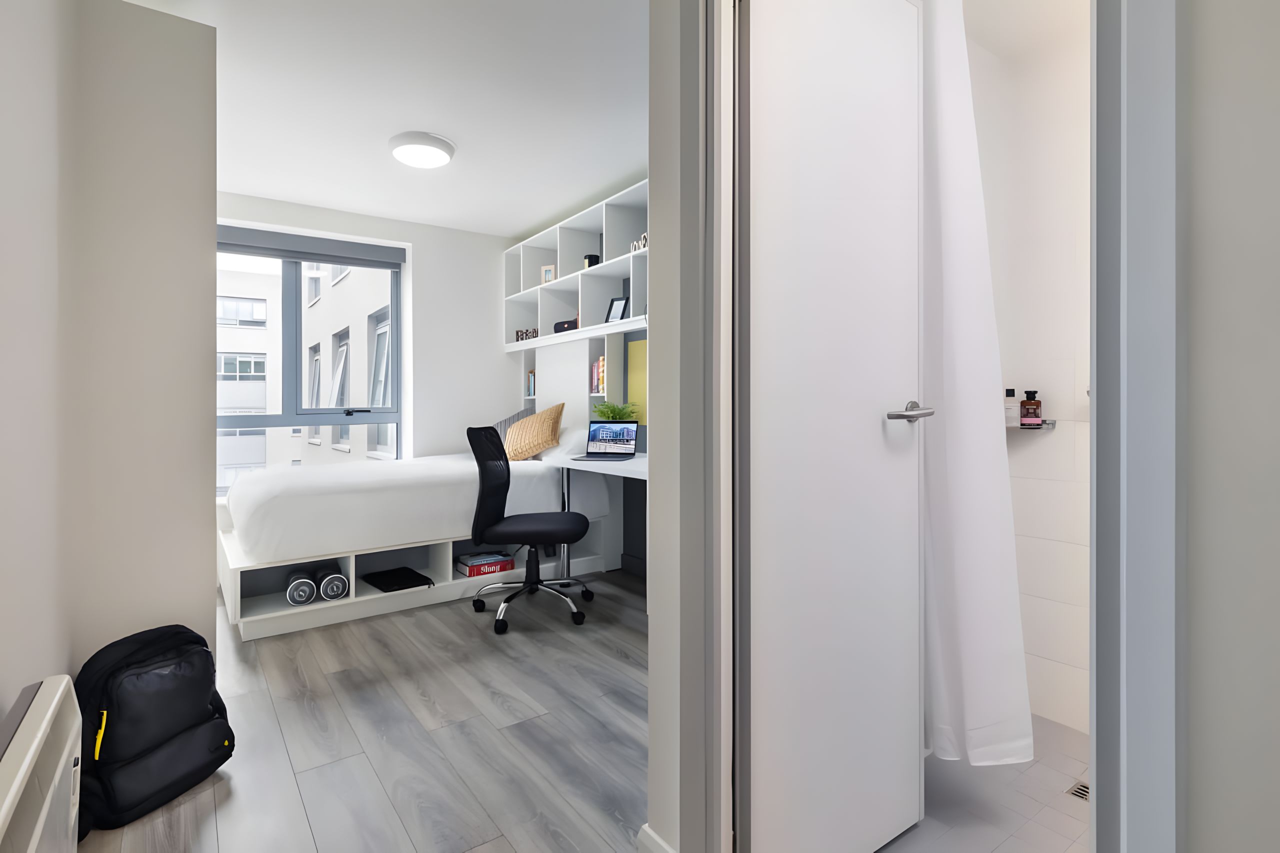 Student bedroom with en-suite bathroom, NCI residence